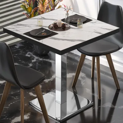 Produktbild von BM | Bistrotisch | B:T:H 50 x 50 x 75 cm | Weiß Marmor / Edelstahl | Quadratisch | Bistro Tisch Esstisch