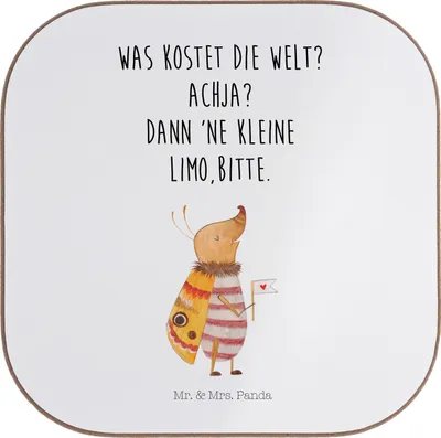 Produktbild von Mr. & Mrs. Panda Untersetzer für Gläser Nachtfalter Fähnchen - Weiß - Geschenk, Niedlich, Süß, Coaster, Flaschenuntersetzer, Spruch Lustig, Lustige Sprüche, Witzig, Käfer