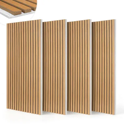 Productafbeelding van Eikuavons akoestische wandpanelen, 120x60 cm, eikenhout, grijs vilt, MDF, UV-coating, 4 stuks