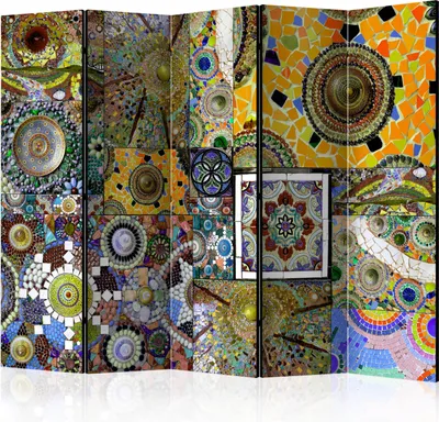 Produktbild von Akusticher Raumteiler Mosaik Foto Paravent 225x172 cm beidseitig auf Vlies-Leinwand bedruckt Akustikschaum Trennwand Spanische Wand Sichtschutz Home Office Abstrakt Ornament bunt f-B-0077-z-c