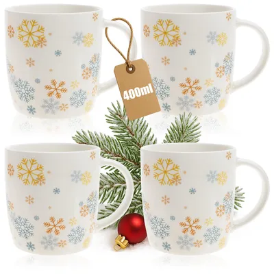 Produktbild von com-four® 4x Kaffeebecher aus Keramik - Tasse im Schneeflocken Design - 400 ml