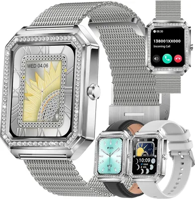 Produktbild von Smartwatch für Damen mit Telefonfunktion, Fitness-Tracker mit Diamantbesatz, Blutdruckmessung, Fitnessuhr mit Herzfrequenzmesser und Schlafmonitor, Aktivitätstracker für das Handgelenk