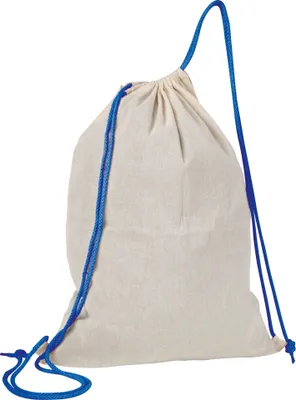 Produktbild von Baumwolle Gymbag / Sportbeutel / Turnbeutel / weiß mit blauen Kordelzügen