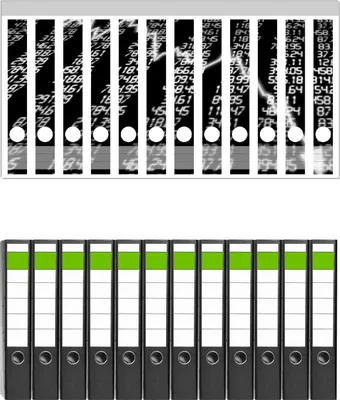 Produktbild von Wallario 12 Stück schmale Ordner inkl. Klebeetiketten mit Motive Fallender Aktienkurs schwarz-weiß -  Set mit Rückenschildern / Ordnerrücken Stickern