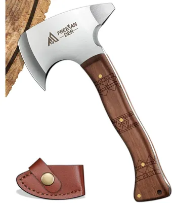 Productafbeelding van Outdoor bijl, Klein, 20 cm, met schede, houten handvat, koolstofstaal, 60+ HRC