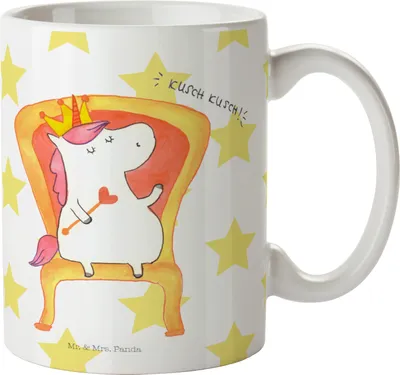 Produktbild von Mr. & Mrs. Panda Keramiktasse Einhorn König - Weiß - Geschenk, Unicorn, Krone, kaffeebecher keramik, Kaiser, kaffeetasse bedruckt, Tasse, Becher, Prinzessin, Teetasse