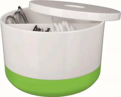 Produktbild von Spirella Kosmetikorganizer "Moji" mit individuell verstellbaren Fächern Aufbewahrungsbox für Make Up und Schmuck 15x9cm mit Deckel Weiß/Grün