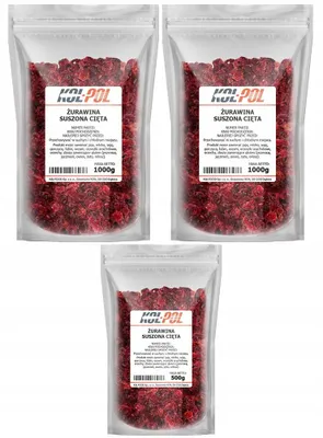 Zdjęcie produktu dla ŻURAWINA SUSZONA 2,5kg Cięta naturalna słodka owoce wysoka jakość Kol-Pol