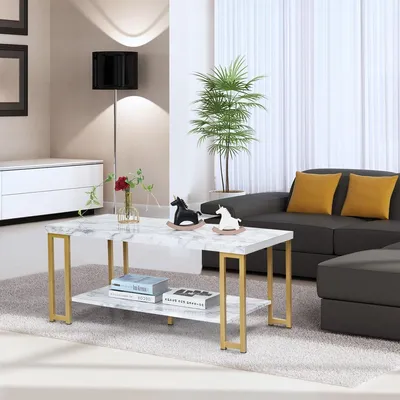 Produktbild von Couchtisch Beistelltisch Sofatisch Anstelltisch Konsolentisch Kaffeetisch Golden und Weiß