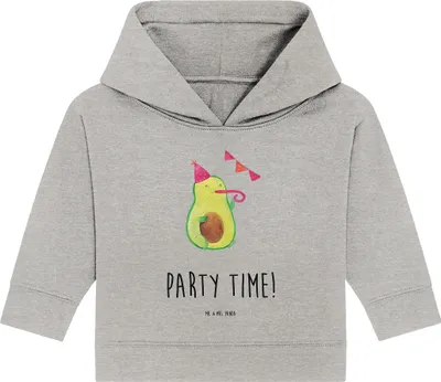 Produktbild von Mr. & Mrs. Panda Organic Baby Hoodie Avocado Party Zeit 24. - 36. Monat - Heather Grey - Geschenk, Kapuzensweatshirt, Genießen, Glücklich, Kapuzenshirt, Geburtstag
