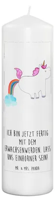 Produktbild von Mr. & Mrs. Panda Kerze Einhorn Pupsen 29 x 8 cm XL - Weiß - Geschenk, Bedruckte, Regenbogen, Stumpenkerze, Freundin, Wachskerze, Pups, Blockkerze, Unicorn, Spaß