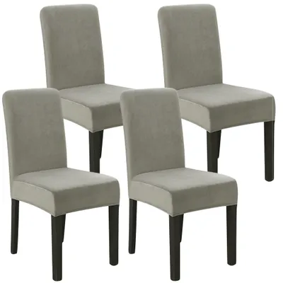 Produktbild von Stuhlhussen 4er set Verdickter Samt Stretch Hussen Für Stühle Weichem Esszimmer Stuhlbezug Hochzeit Home Party Stuhlüberzug Esszimmer-Sitzbezug Grau