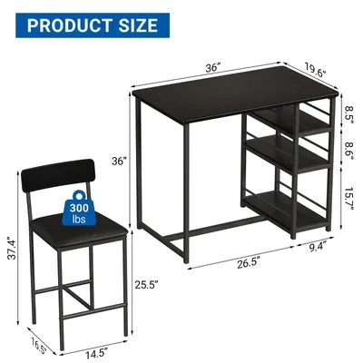 Immagine prodotto di Tavolo da bar con sgabelli – Set per bar per 2 persone – Design salvaspazio con spazio contenitivo – Struttura in metallo – Sgabelli da bar imbottiti in ecopelle – Colore nero