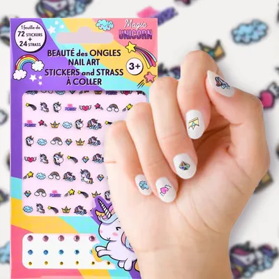 Produktbild von Unicorn Nagelsticker Set – 72 Sticker + 24 Steinchen – Offiziell Lizenziert
