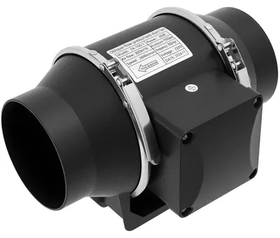 Produktbild von Rohrventilator HF-100P - Inline Kanal Lüfter für Bad und Küche - 220V 35W - 2600 U/min 150Pa - Abluftventilator Rohrlüfter - EU Stecker - Schwarz