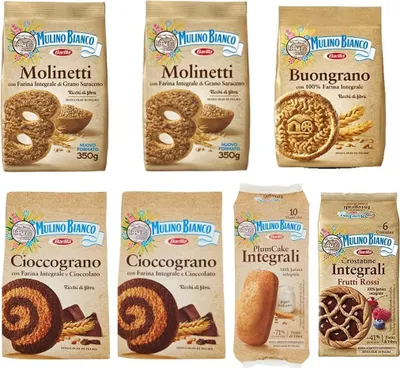 Produktbild von Mulino Bianco 2x Molinetti Vollkorn kekse 350g + 1x Buongrano 350g 2x Cioccograno 350g + Plumccake Vollkorn + Crostatina Vollkorn mit Beeren