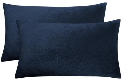 Produktbild von Set mit 2 Kissenbezügen, 40 x 80 cm, aus weichem, flauschigem Samt, ideal als Dekokissen, Sofakissen, Lendenkissen oder Schlafzimmerkissen, marineblau