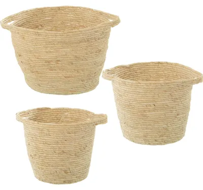 Produktbild von DRW Set mit 3 runden Körben mit Griffen aus Weide, 38 x 30 cm, 33 x 28 cm und 28 x 26 cm