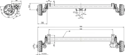 Obrázok produktu pre KNOTT VGB13 brzdová náprava pre prívesy 1350 kg 4x100 1500 mm 1950 mm Brzdová náprava pre prívesy k osobným automobilom, prívesy na prepravu áut, nákladné prívesy