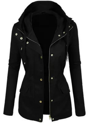 Produktbild von Prime Damen Parka Jacke Frauen Baumwoll Jacke Trenchcoat PK-02 (34 / S, Schwarz)