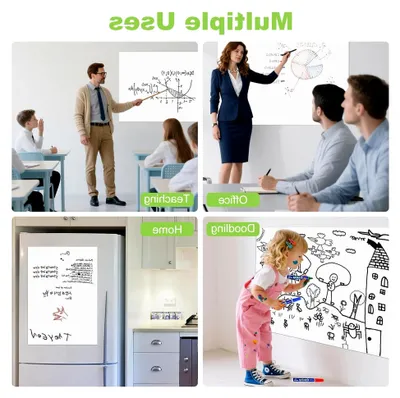 Produktbild von Magnetische Whiteboardfolie, 180 x 120 cm, selbstklebend, inkl. Marker, Schwamm und Magnete, geeignet für glatte Oberflächen in Schulen, Büros und Haushalten