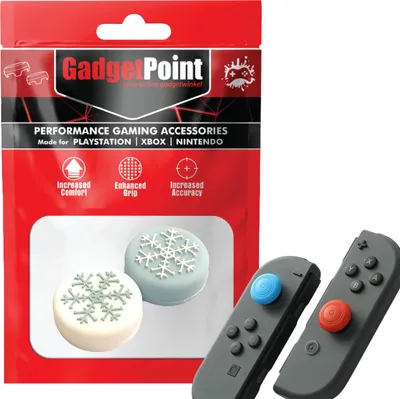 Produktbild von Thumbgrips - Thumb Grips voor Nintendo Switch Joy-Con Controllers - Gaming Thumbgrips - Performance Anti-Slip Thumbsticks - Bescherming Accessoires - Sneeuwvlokje - Wit/Blauw -
