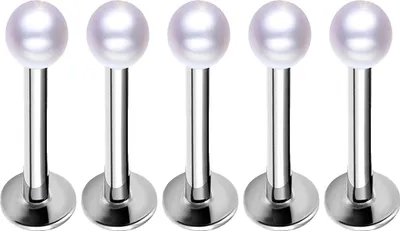 Produktbild von 5 Stücke Frauen Faux Perle Lippe Kinn Ohr Nase Stud Ringe Bar Körper Piercing Schmuck-6mm