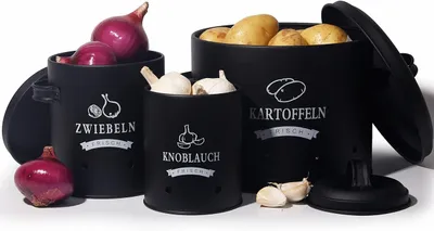 Image de Boîtes de conservation en métal, avec ventilation, lot de 3, pour les pommes de terre et les oignons