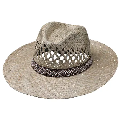 Produktbild von Fiebig Strohhut Fedora mit breiter Krempe + gemustertem Band Natur Gr. 59