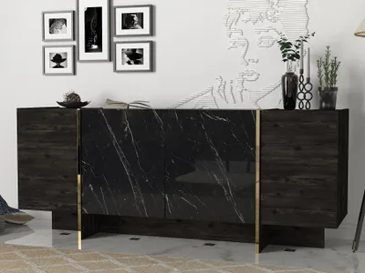 Produktbild von Skye Decor, Veyron - Black, Gold, Wohnzimmerschränke, Schwarz, 180 x 75,5 x 46,6 cm