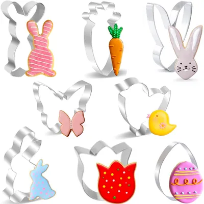 Produktbild von Set mit 8 Osterkeksformen, Osterkeksformen aus Edelstahl, Keksformen zum Dekorieren von Keksen, Kuchen, Plätzchen und Gebäck, 8 Stück