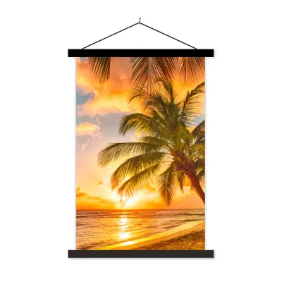 Produktbild von MuchoWow® Textilposter Sonnenuntergang - Palme - Wolken - Meer - Strand 40x60 cm mit schwarzem Rahmen - Wanddekorationen