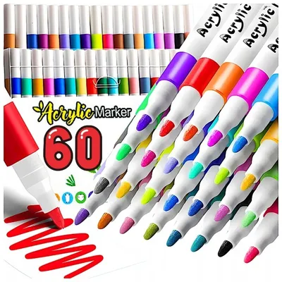 Produktbild von Acrylmarker Set 60 Stück – Wasserfeste Stifte für Stein, Textilien, Holz & Leinwand – Perfekt für DIY, Kunst & kreative Projekte