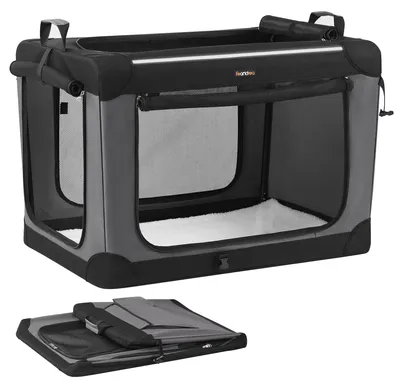 Produktbild von Feandrea Hundebox faltbar, 91,4 cm Transportbox für große Hunde, Hundetasche, mit 4 Türen aus Netzstoff, Griffen, Taschen für Futter, schwarz