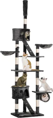 Produktbild von Pawhut Katzenbaum Kratzbaum Kletterbaum deckenhoch verstellbar Dunkelgrau