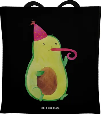 Produktbild von Mr. & Mrs. Panda Schultasche Avocado Feier - Schwarz - Geschenk, Party, Stoffbeutel, Feierlichkeit, Geburtstag, Tote Bag, Einkaufstasche, Tasche, Tröte, Baumwolltasche