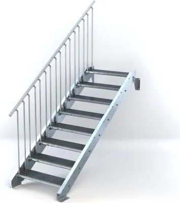 Produktbild von Stahltreppe 8 Stufen bis Höhe 160 cm, Laufbreite : 80 cm Geländer links ST 2 (31 / 31 mm gezackt)