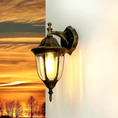 Produktbild von Wandleuchte außen E27 IP44 Gold antik Terrasse Hof Glas Aluminium Rustikal Außenwandlampe
