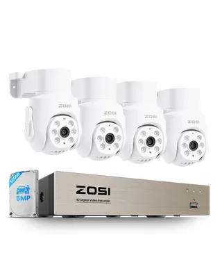 Produktbild von ZOSI 5MP Kabelgebunden Überwachungskamera Set mit Audio, 8CH 500GB DVR und 4X PTZ TVI Aussenkameras, Personen- und Fahrzeugerkennung, Audioaufnahme, I