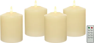 Produktbild von LED Kerze Stumpenkerze Echtwachs Premium 4 Stück Flackernd Creme Fernbedienung