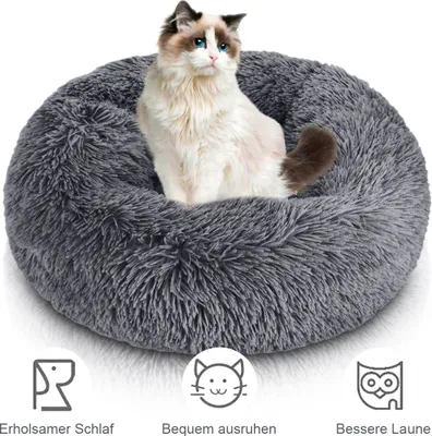Produktbild von 60cm Rund Hundebett Flauschig Katzenbett Waschbar Hundekissen Weiches Plüsch Donut Haustierbett für Katzen Hunde, dunkelgrau