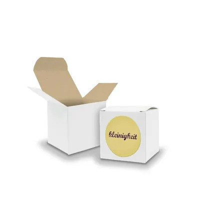 Produktbild von SET Kleinigkeit (Motiv15) 24x Faltschachtel Würfel 5cm weiß innen braun+Sticker