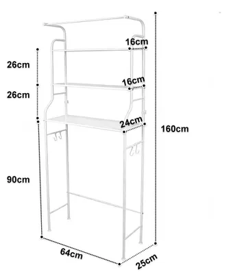 Image de Étagère pour lave-linge - Étagère de salle de bain à 3 niveaux avec porte-serviettes - Acier inoxydable - 65 x 25 x 160 cm - blanche