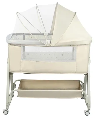 Produktbild von 4-in-1 Babybett - Beistellbett - Höhenverstellbar in 6 Stufen - 15° Neigung - Mit Matratze - Rollen mit Bremse - Für Neugeborene 0–24 Monate - Beige