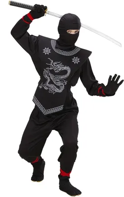 Produktbild von Kostüm schwarzer Ninja komplett Kinder Ninja - Kinderkostüm M - 140 cm