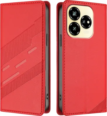 Produktbild von Hülle für ZTE Axon 60 Lite, Kunstleder Brieftaschen Handyhülle mit Kartenfach und Standfunktion Rot