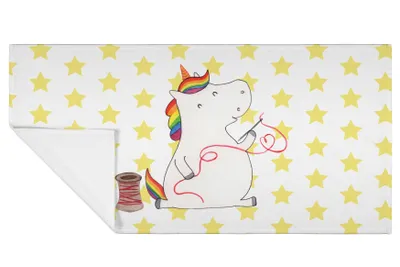 Produktbild von Mr. & Mrs. Panda Handtuch Einhorn Näherin - Weiß - Geschenk, Flauschtuch, Händehandtuch, Frotteehandtuch, Stricken, Einhörner, Unicorn, Nähen, Basteln, baumwolle