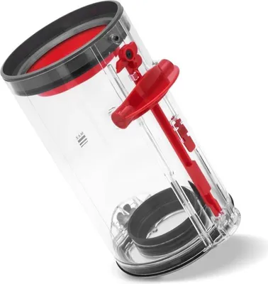 A clear, studio shot of a vacuum cleaner dustbin.