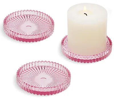 Productafbeelding van Kerzenhouder - Set van 3 glazen houders voor stompkaarsen en theelichthouders - Ø 10 cm, rond - Roze