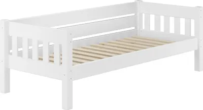 Produktbild von Weißes Couchbett Einzelbett 90x200 Massivholzbett Sofabett mit wählbarem Zubehör V-60.53-09WRollrost inkl.